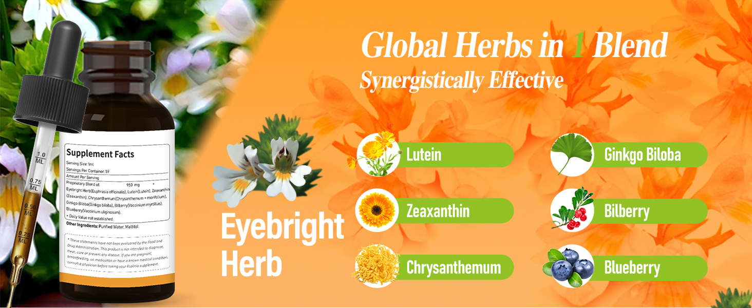 Eyebright Herb Drops for Eye Health with Lutein & Zeaxanthin - 2oz