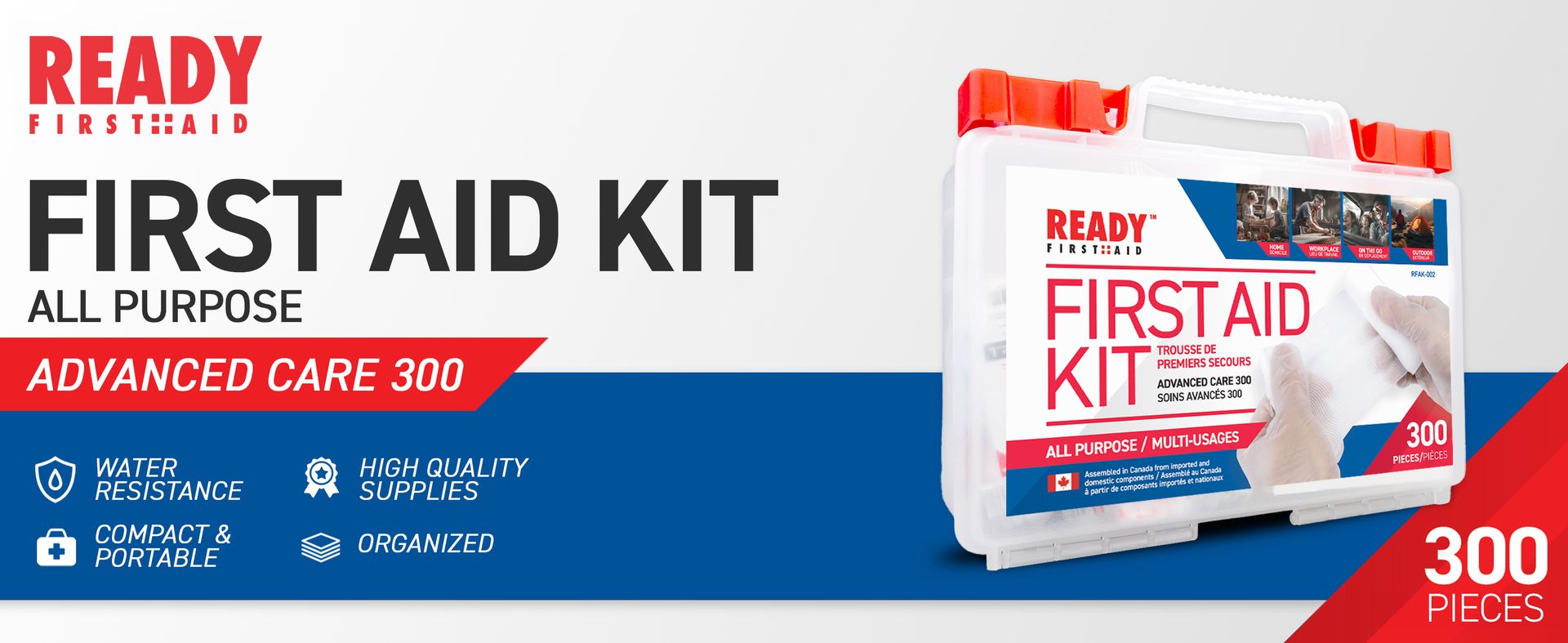 Ready First-Aid 300 Piece First-aid Kit - First Aid Kit for Car, Trousse De Premiers Soins, Home, Camping Essentials, Travel
