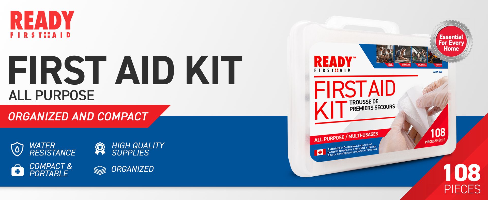 Ready First Aid 108 Piece First Aid Kit for Home and Camping Survival Kit