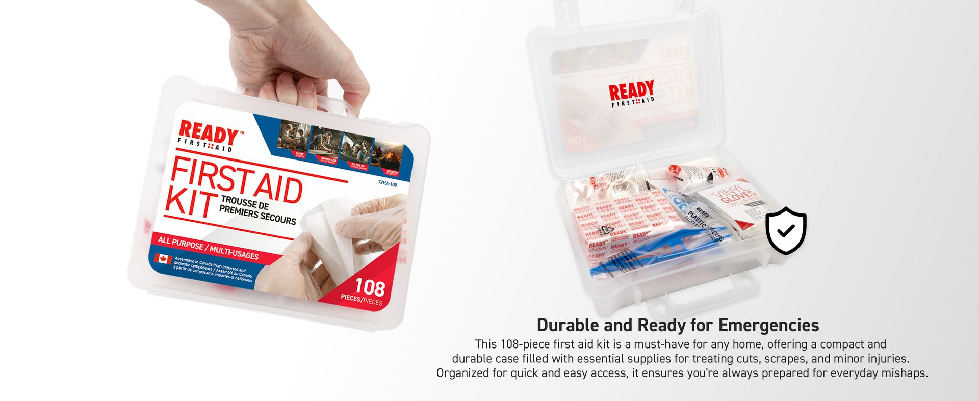 Ready First Aid 108 Piece First Aid Kit for Home and Camping Survival Kit