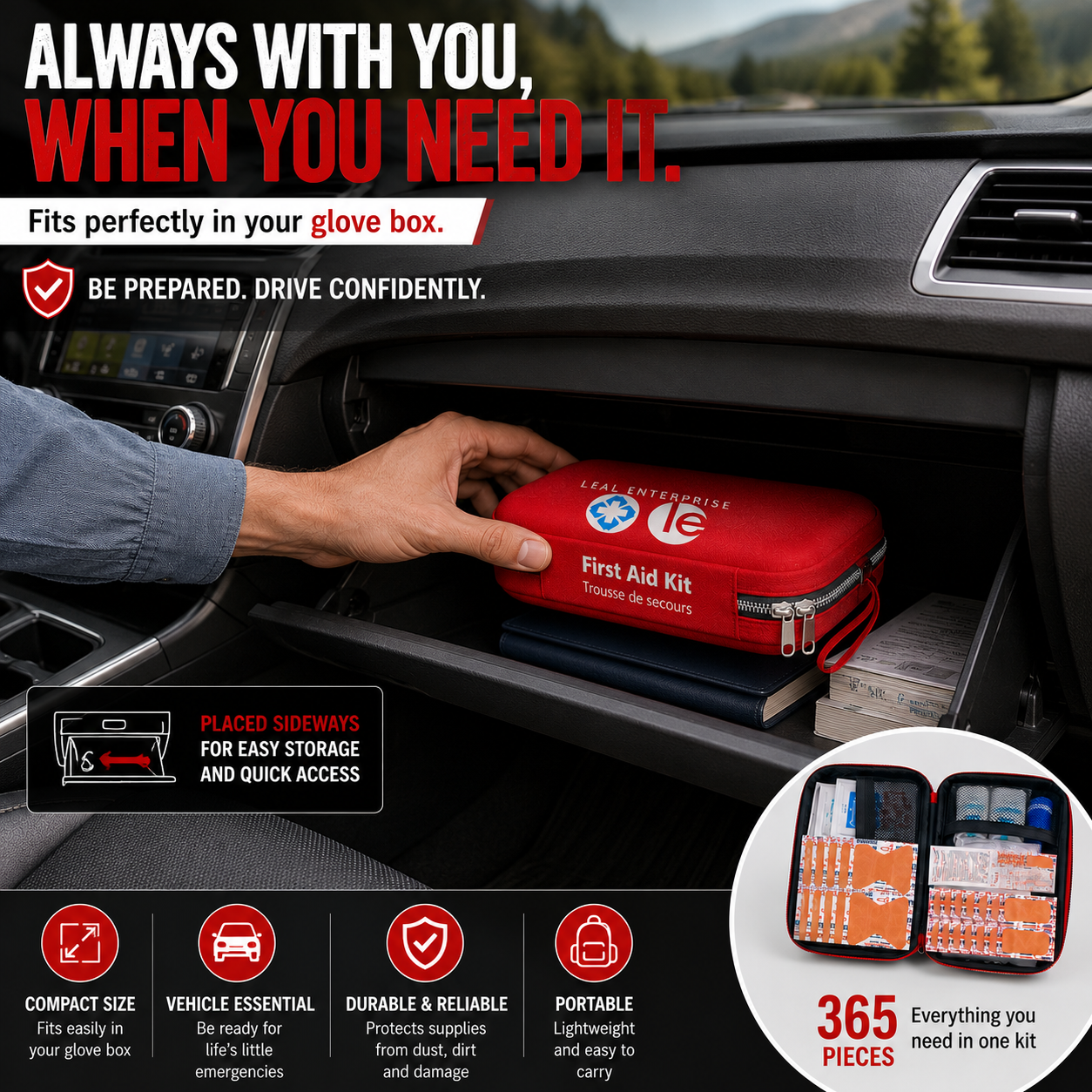 LEAL 301 Piece First Aid Kit & Survival Kit Camping, car, home, emergency