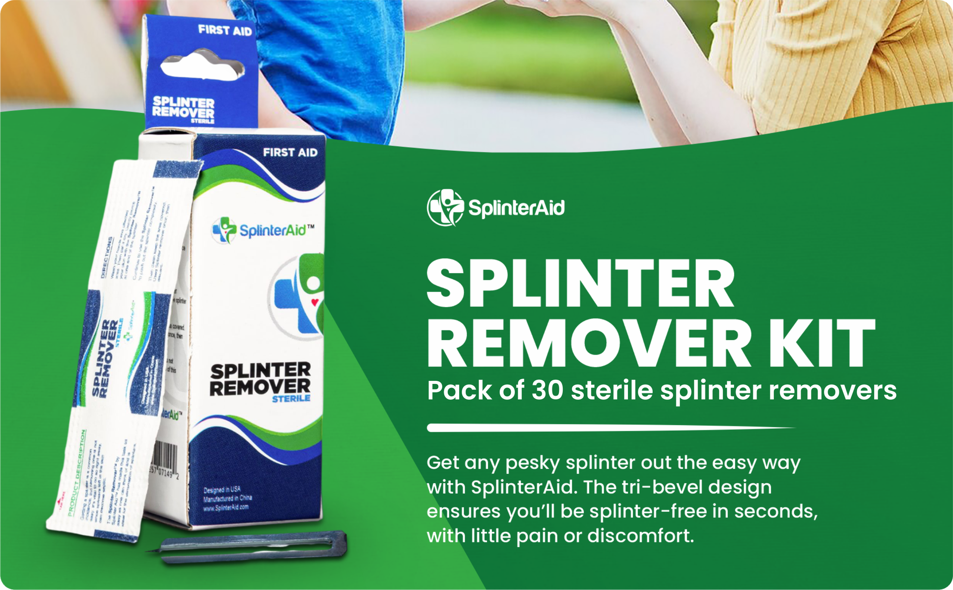SplinterAid - Painless Splinter Removal Kit (30-Count) | Quick, Easy Splinter Out | Compact & Essential First Aid for Home, Travel, Camping | Perfect for Hiking, Woodworking, Outdoors | No Tweezers Needed