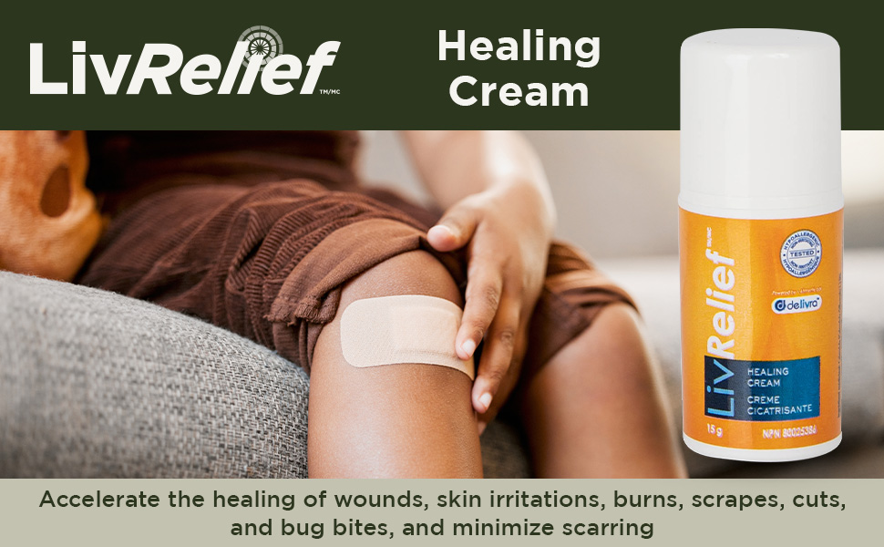 LivRelief First Aid Wound Cream for Cuts, Burns, Sores and Bug-Bites - Fast Healing Multi-Purpose Therapy Natural & Paraben-Free - 15g