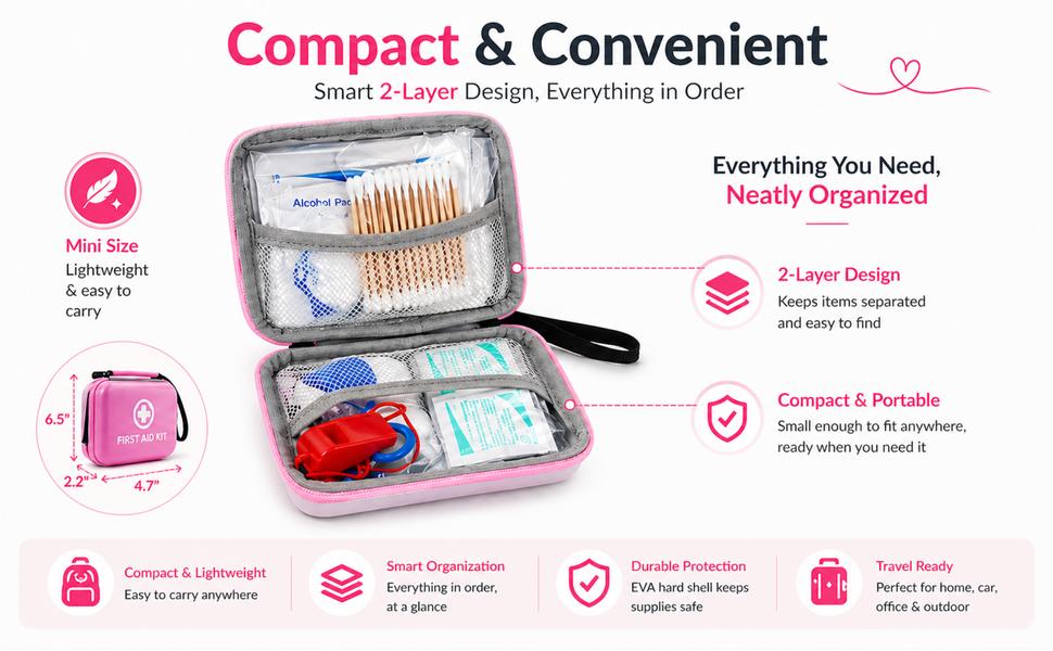 Small First Aid Kit - 165 Pieces Two Tone Emergency Kit with Hard Shell and Fluorescent Exterior Coating, Emergency First Aid Kit for Home, Car, Travel, Hiking and Outdoor