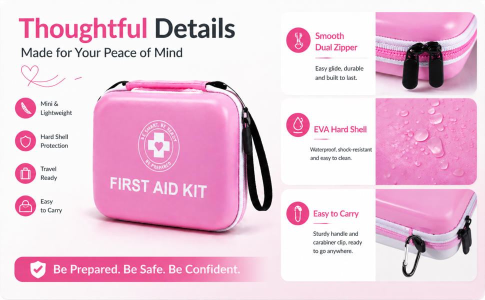 Small First Aid Kit - 165 Pieces Two Tone Emergency Kit with Hard Shell and Fluorescent Exterior Coating, Emergency First Aid Kit for Home, Car, Travel, Hiking and Outdoor