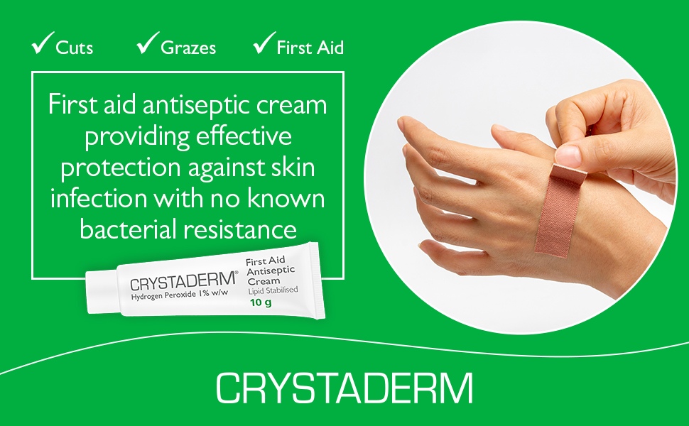 Crystaderm First Aid Cream - Wound Care Cream for Minor Skin Wounds. For Cuts, Grazes And Scrapes. Wound Healing, 10g Tube