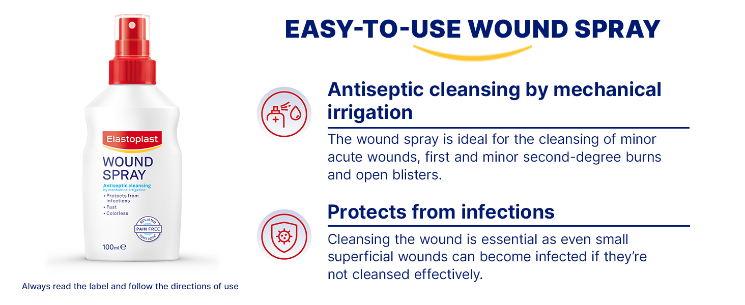 Elastoplast Wound Spray 100ml | Antiseptic Wound Healing Ointment | Protects Against Infection | Fast & Gentle Wound Cleansing | Alcohol-Free for Gentle Application | Suitable for Sensitive Skin