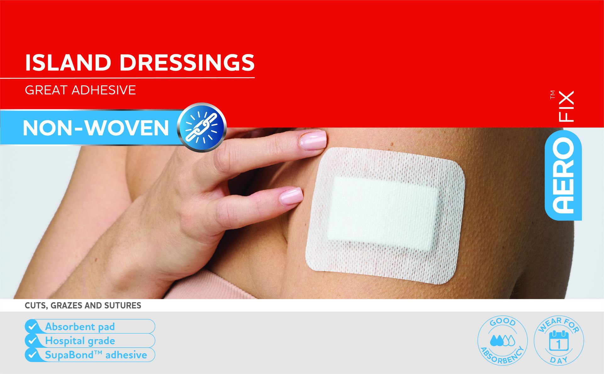 Aero Healthcare Aerofix Non-Woven Island Dressings 10 x 15 cm, White, 20 Count (Pack of 2)
