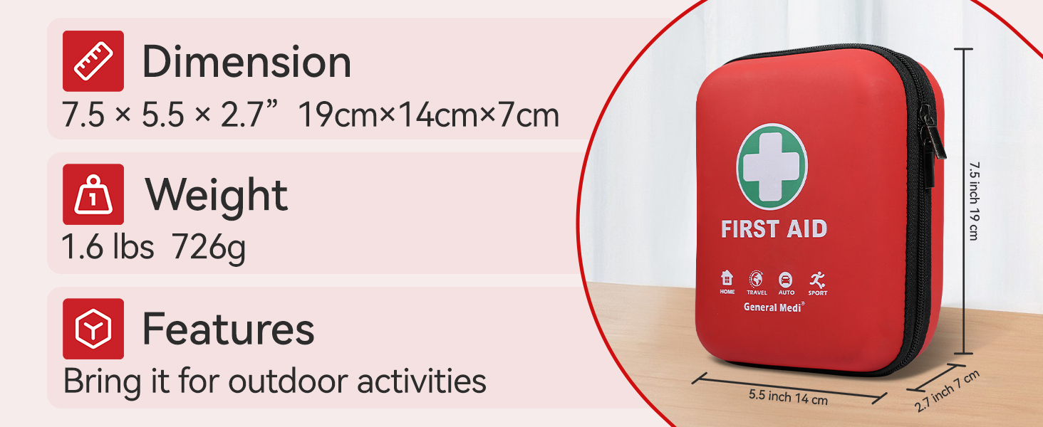 First Aid Kit - 170 Pieces Hard Case and Lightweight - Includes Instant Cold Pack,Emergency Blanket for Travel, Home, Office, Vehicle