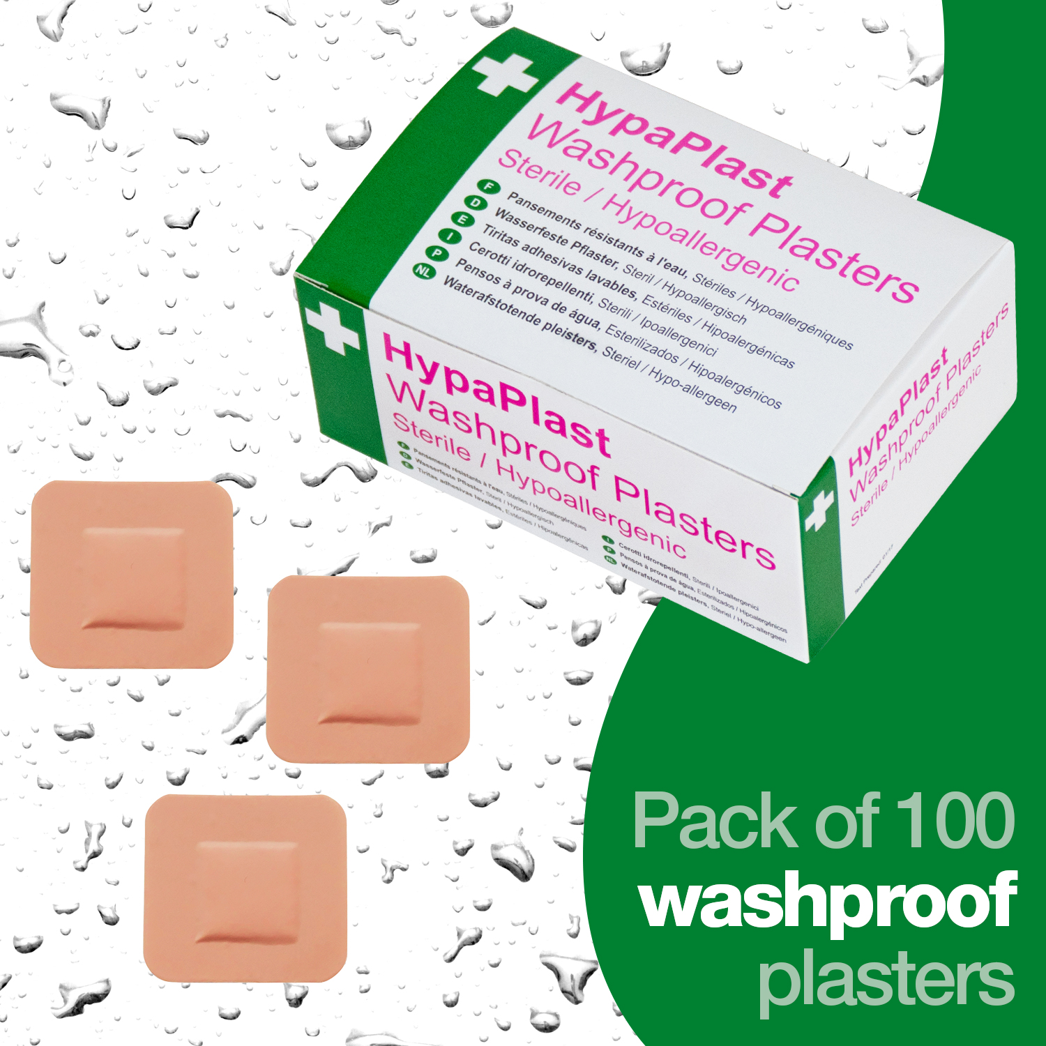 Safety First Aid HypaPlast Pack of 100 Assorted Washproof Plasters
