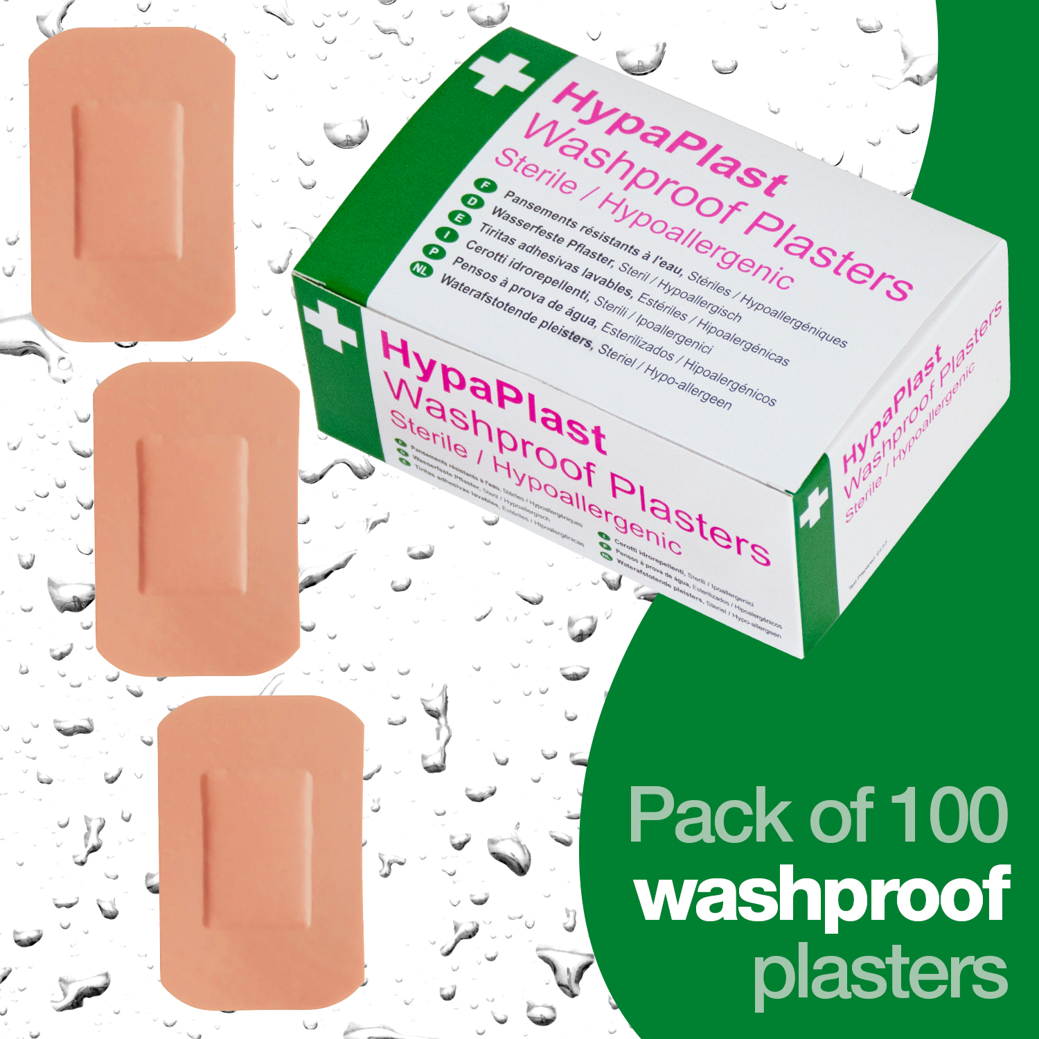 Safety First Aid HypaPlast Pack of 100 Assorted Washproof Plasters