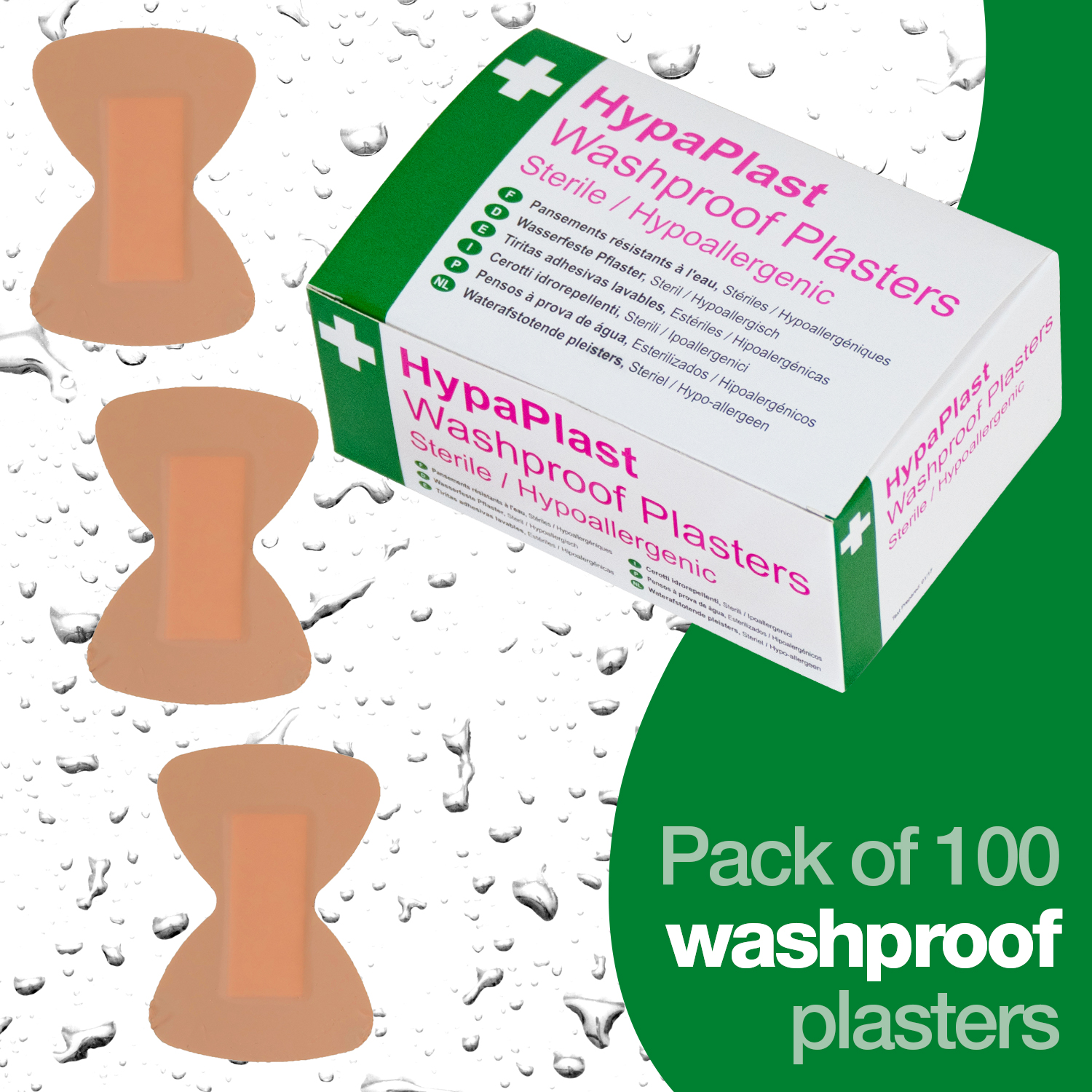 Safety First Aid HypaPlast Pack of 100 Assorted Washproof Plasters