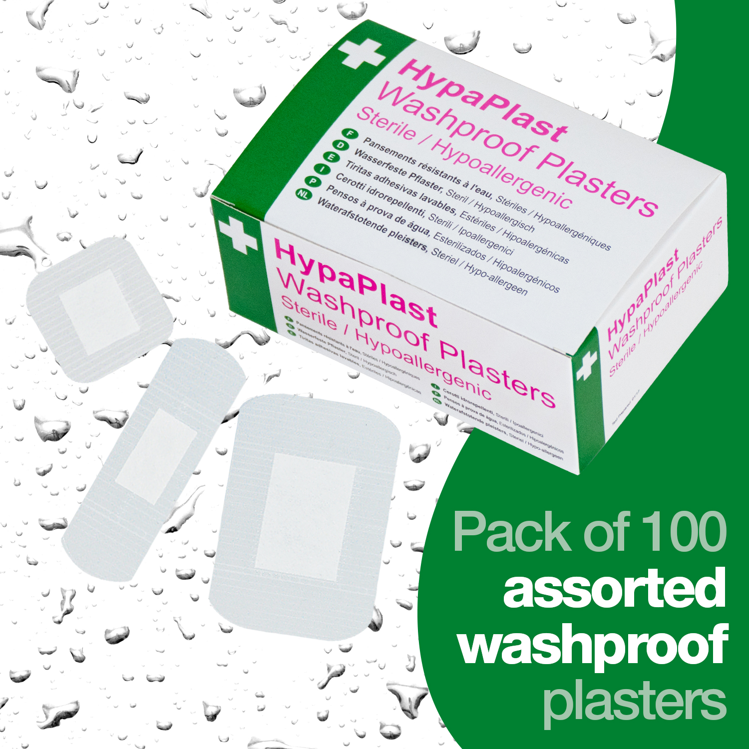 Safety First Aid HypaPlast Pack of 100 Assorted Washproof Plasters