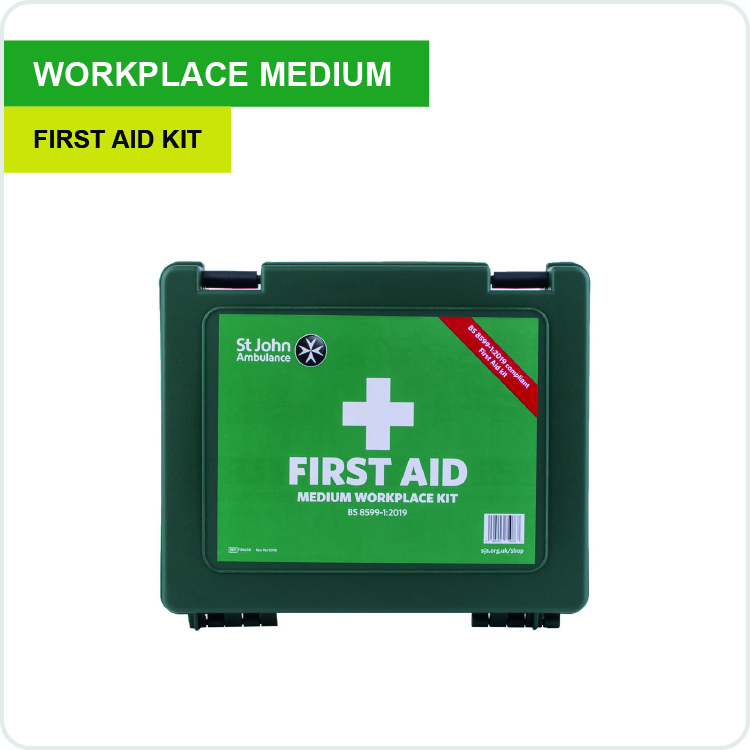 St John Ambulance Medium Workplace First Aid Kit | BS 8599-1:2019 Compliant | for 25 – 50 People | with Wall Bracket | Eco-Friendly Packaging