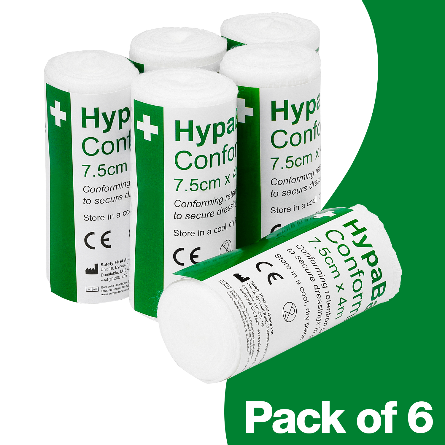 Safety First Aid HypaBand Conforming Bandages, 5cm x 4m, Pack of 6