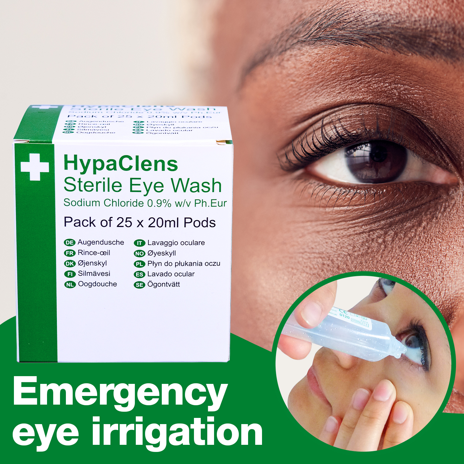 Safety First Aid HypaClens 20ml Saline Eye Wash Pods, Pack of 25