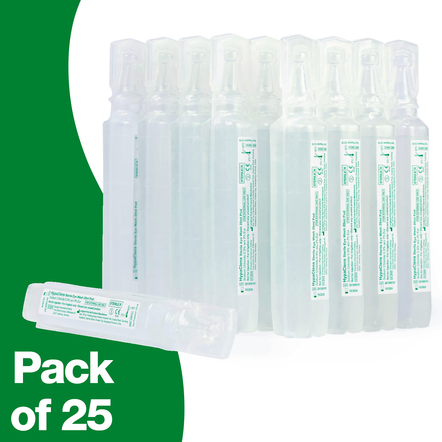 Safety First Aid HypaClens 20ml Saline Eye Wash Pods, Pack of 25