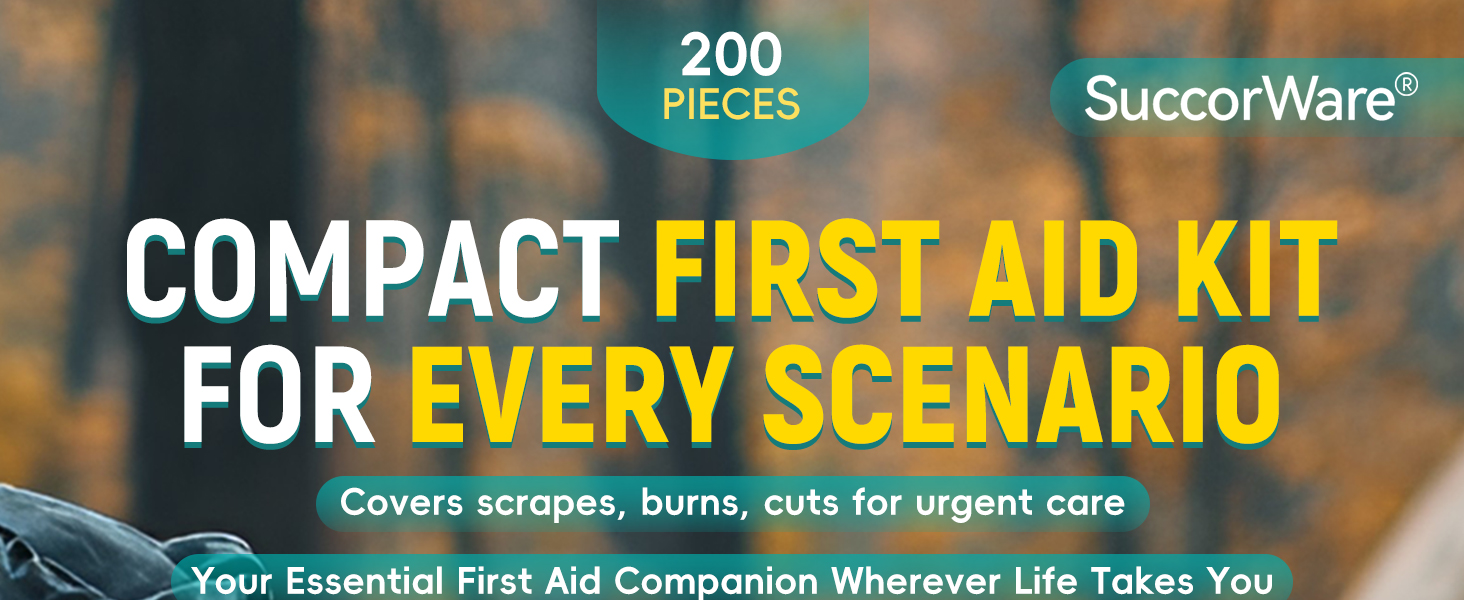 200 Pieces First Aid Kit with Hospital Grade Medical Supplies - Includes Emergency Blanket, Bandage, Scissors - Great for Home, Outdoors, Office, Car, Travel, Camping, Hiking, Boating (Green)