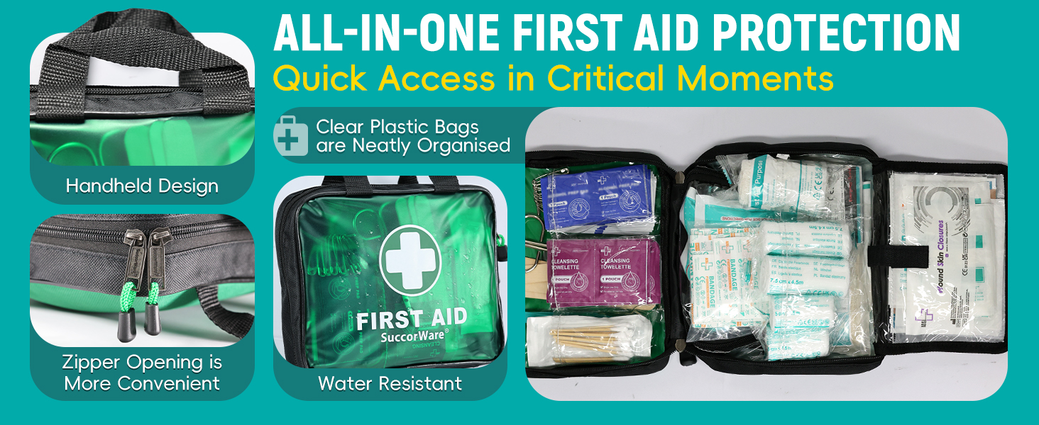 200 Pieces First Aid Kit with Hospital Grade Medical Supplies - Includes Emergency Blanket, Bandage, Scissors - Great for Home, Outdoors, Office, Car, Travel, Camping, Hiking, Boating (Green)