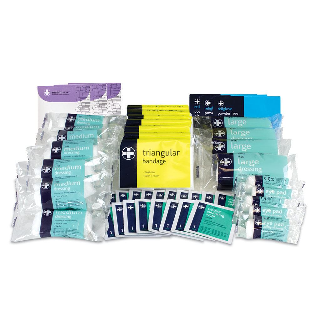 Reliance Medical 50 Persons First Aid Refill Kit - Ideal in Combination with the Lewis Plast Large 21-50 Persons First Aid Kit Box, Includes Dressing Pads, Bandages, Emergency Essentials