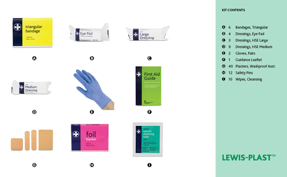 Lewist-Plast Premium Medium 11-20 Persons First Aid Kit Box - Complete with Integrated Carry Handle and Wall Mounting System, Ideal for Schools and Offices, Equipped with Emergency Supplies