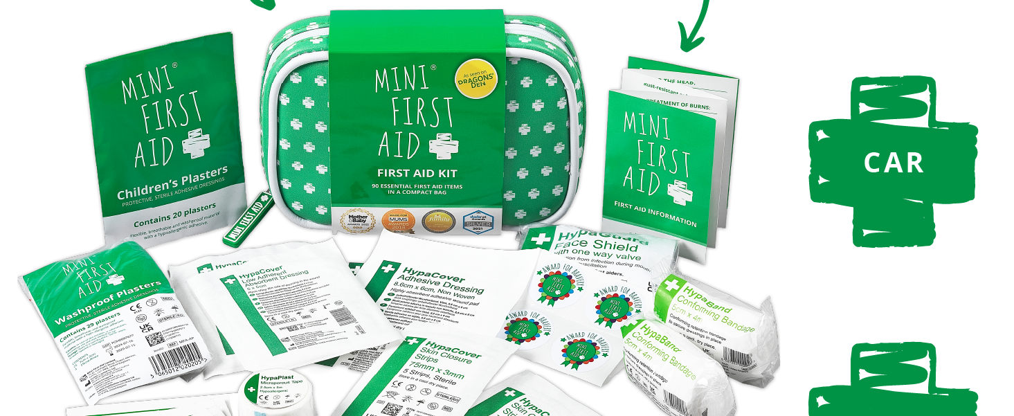 Mini First Aid Kit - 90 Items Kids First Aid Kit Includes Plasters, Bandages, Scissors, Tweezers & Burn Gel – for Car, Home, Office, Travel & Camping - Ideal for Babies & Kids – As Seen on Dragons Den