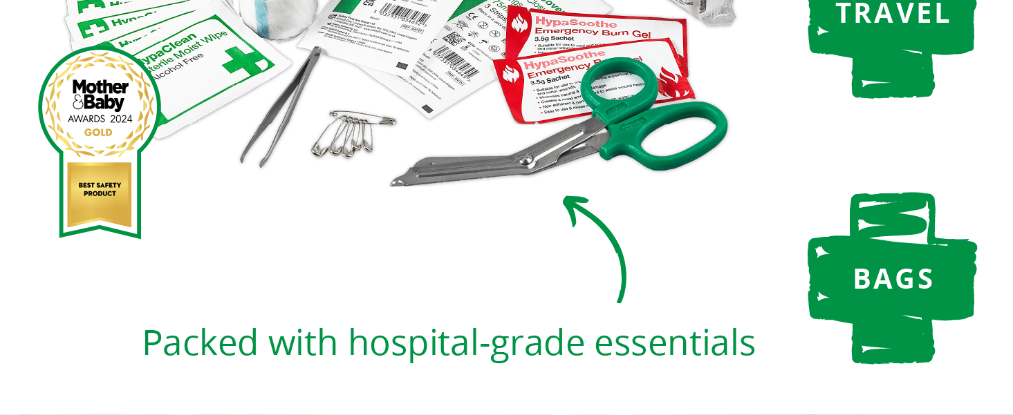Mini First Aid Kit - 90 Items Kids First Aid Kit Includes Plasters, Bandages, Scissors, Tweezers & Burn Gel – for Car, Home, Office, Travel & Camping - Ideal for Babies & Kids – As Seen on Dragons Den