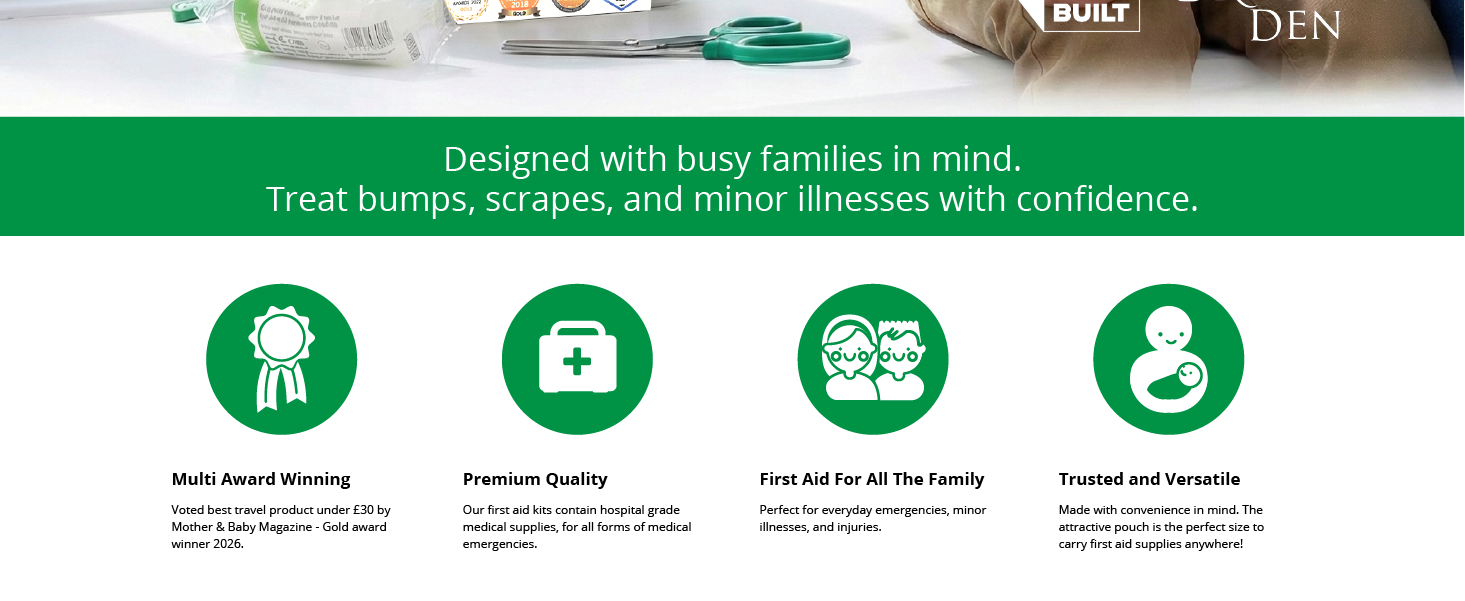 Mini First Aid Kit - 90 Items Kids First Aid Kit Includes Plasters, Bandages, Scissors, Tweezers & Burn Gel – for Car, Home, Office, Travel & Camping - Ideal for Babies & Kids – As Seen on Dragons Den
