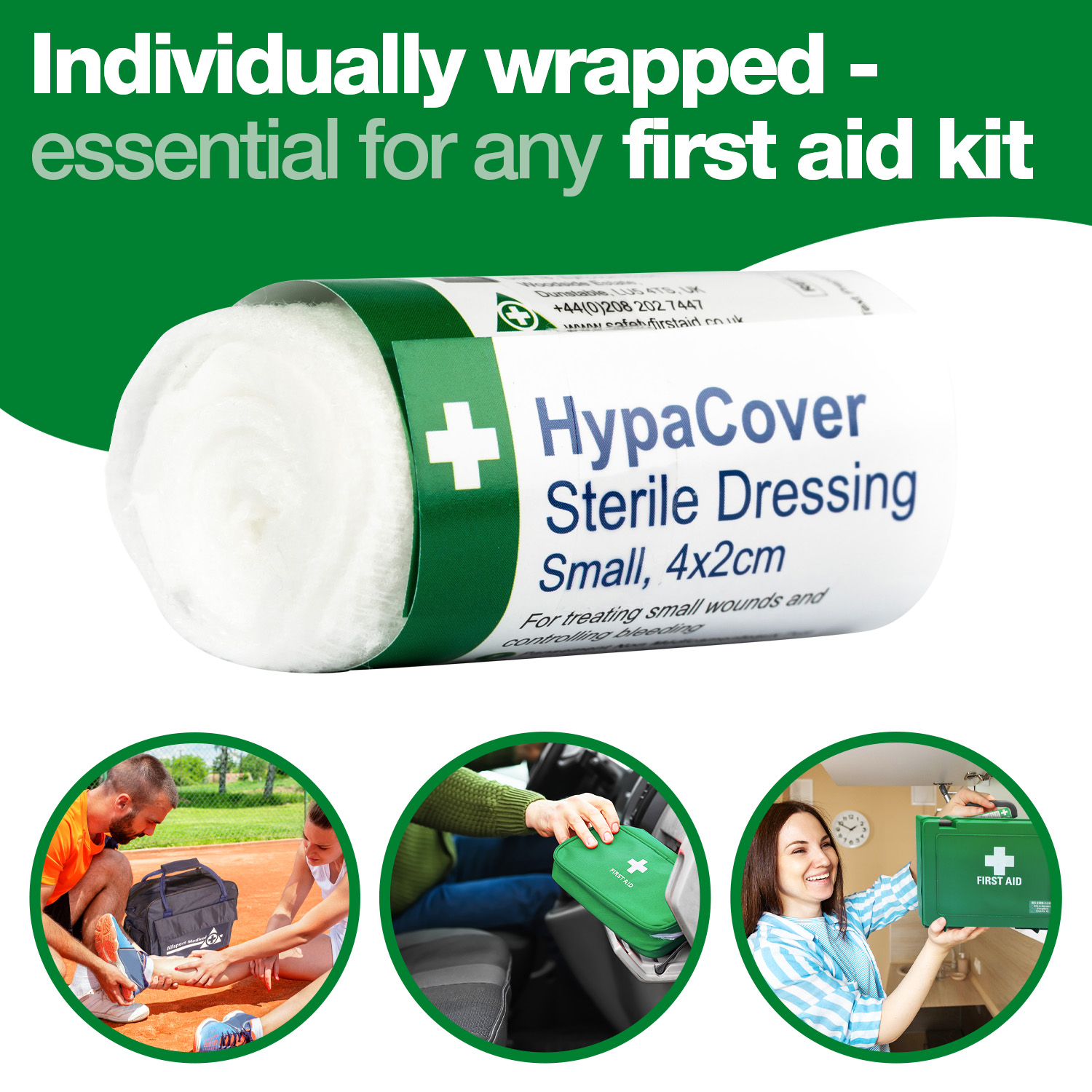 Safety First Aid HypaCover Pack of 6 Dressing Bandages, 12cm x 12cm