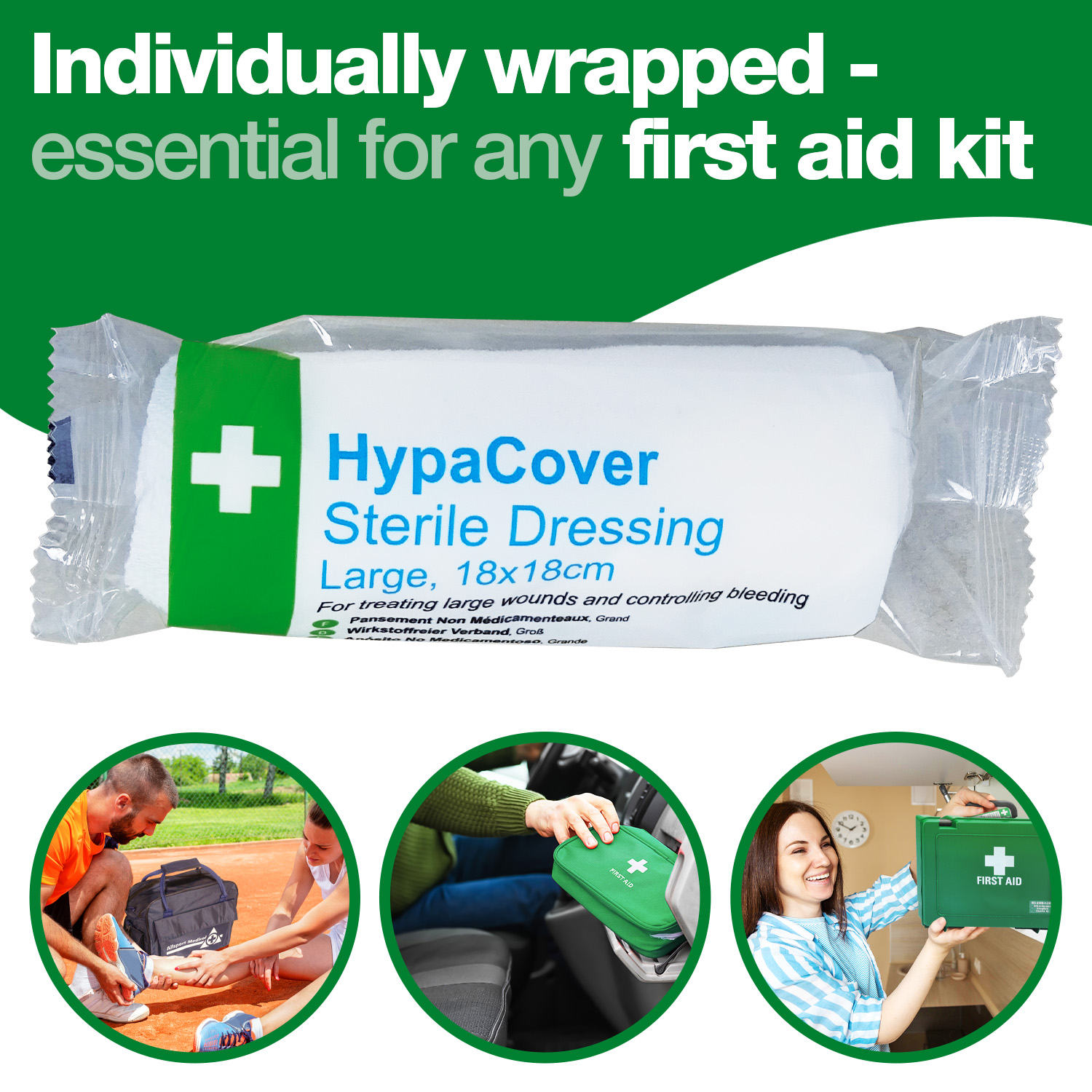 Safety First Aid HypaCover Pack of 6 Dressing Bandages, 12cm x 12cm