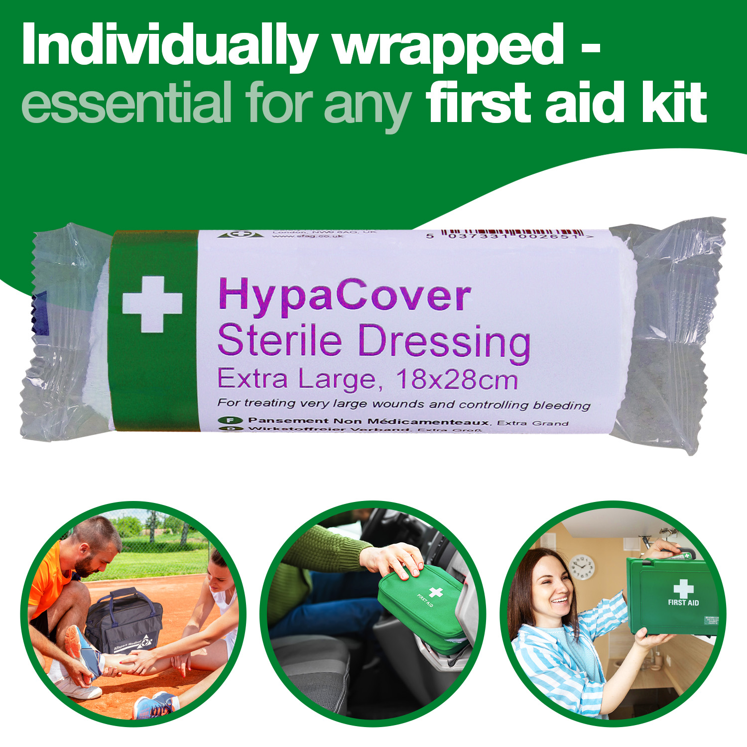 Safety First Aid HypaCover Pack of 6 Dressing Bandages, 12cm x 12cm