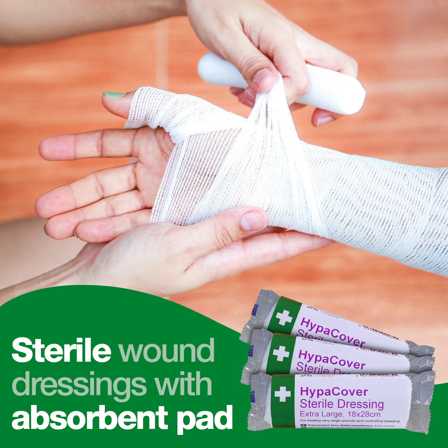 Safety First Aid HypaCover Pack of 6 Dressing Bandages, 12cm x 12cm