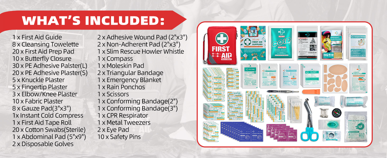 General Medi First Aid Kit - Small Compact First Aid Kit Bag(175 Piece) - Reflective Bag Design- Includes Instant Cold Pack, Emergency Blanket for Travel, Home, Office, Vehicle,Camping