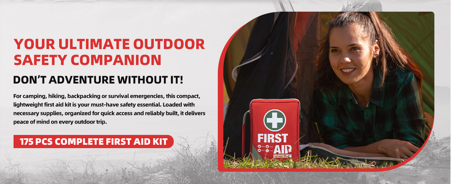 General Medi First Aid Kit - Small Compact First Aid Kit Bag(175 Piece) - Reflective Bag Design- Includes Instant Cold Pack, Emergency Blanket for Travel, Home, Office, Vehicle,Camping