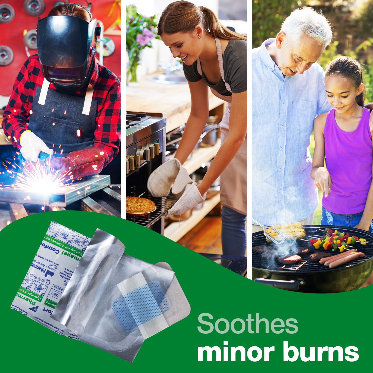 Safety First Aid HypaSoothe Assorted Pack of 10 Burn Plasters | Sterile and Hypoallergenic
