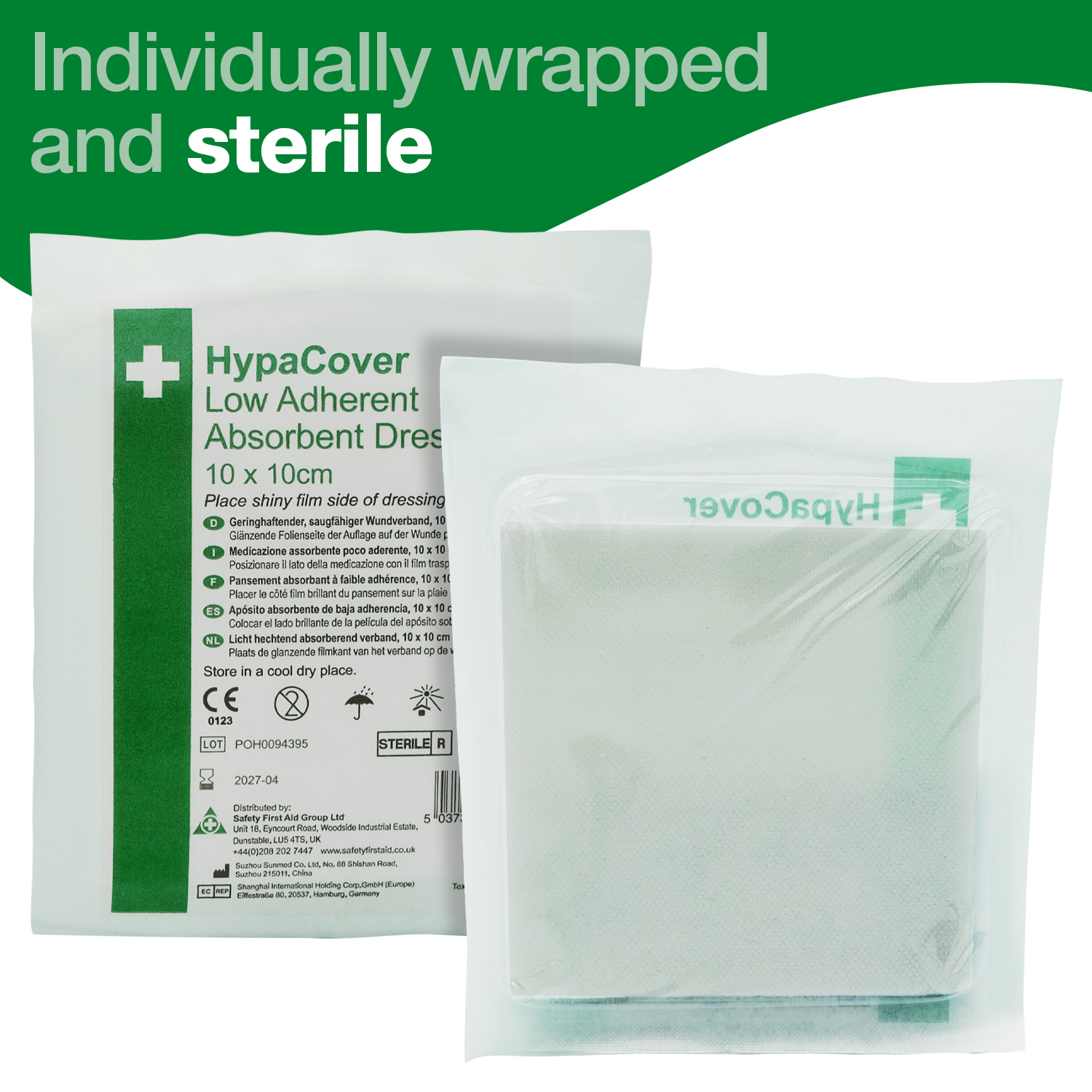 Safety First Aid HypaCover Pack of 25 Low Adherent Dressing, 5cm x 5cm