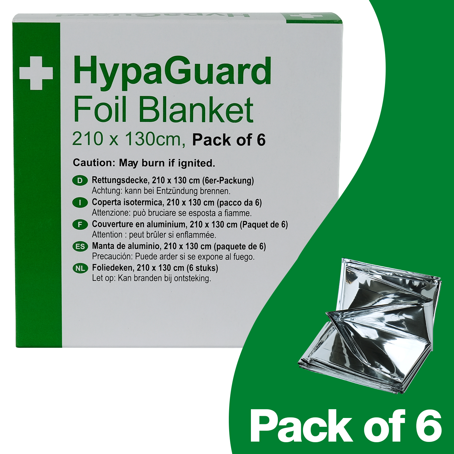 Safety First Aid HypaGuard Pack of 6 Foil Survival Blankets