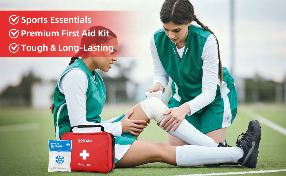 HONYAO® First Aid Kit 220 Pcs, First Aid Bag with Premium Waterproof Nylon Shell, Medical Kit for Home Workplace Car School Outdoor Camping, Includes Plasters, Cold Pack, Emergency Blanket etc. Red