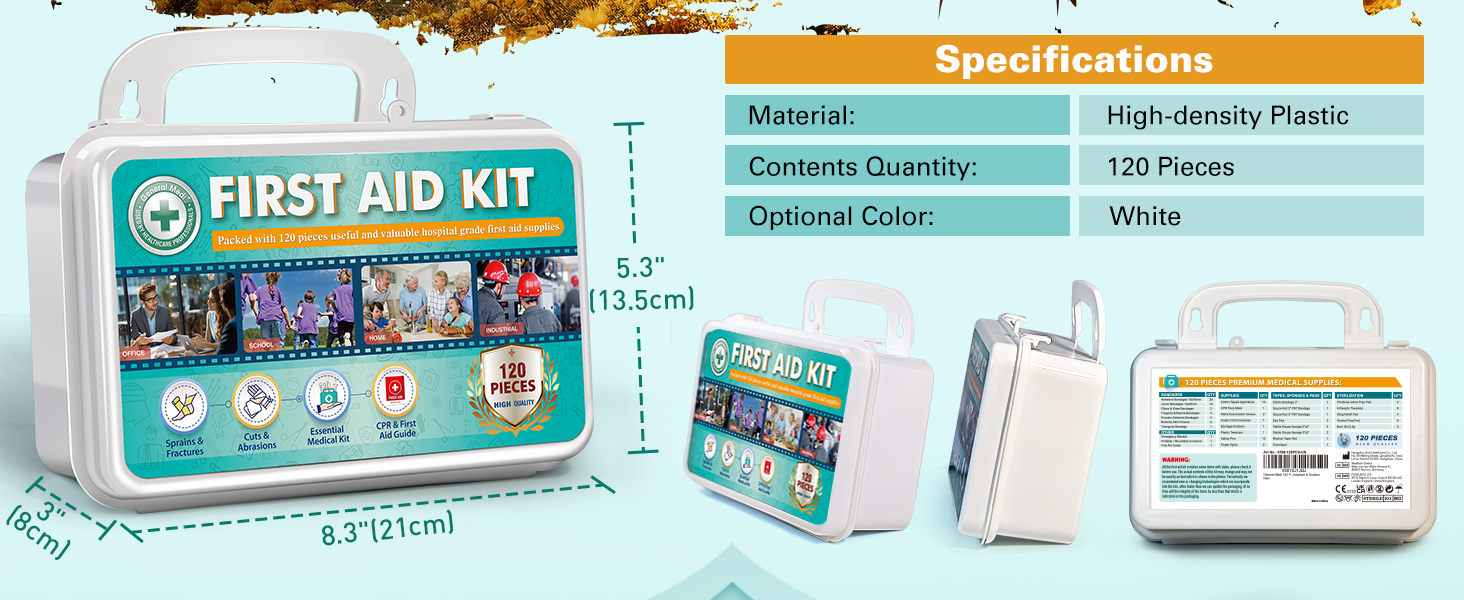 General Medi 120 Pieces Hardcase First Aid Kit - Includes Instant Cold Pack, Emergency Blanket for Travel, Home, Office, Vehicle, Camping, Workplace & Outdoor