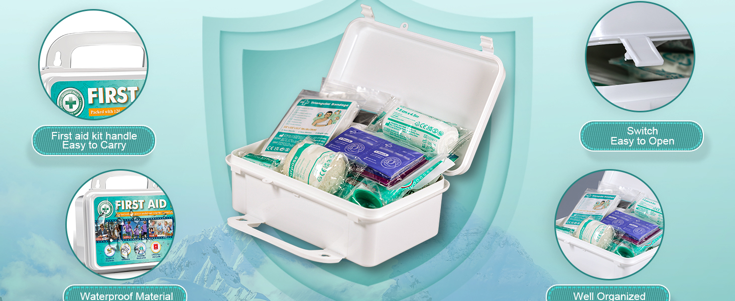 General Medi 120 Pieces Hardcase First Aid Kit - Includes Instant Cold Pack, Emergency Blanket for Travel, Home, Office, Vehicle, Camping, Workplace & Outdoor
