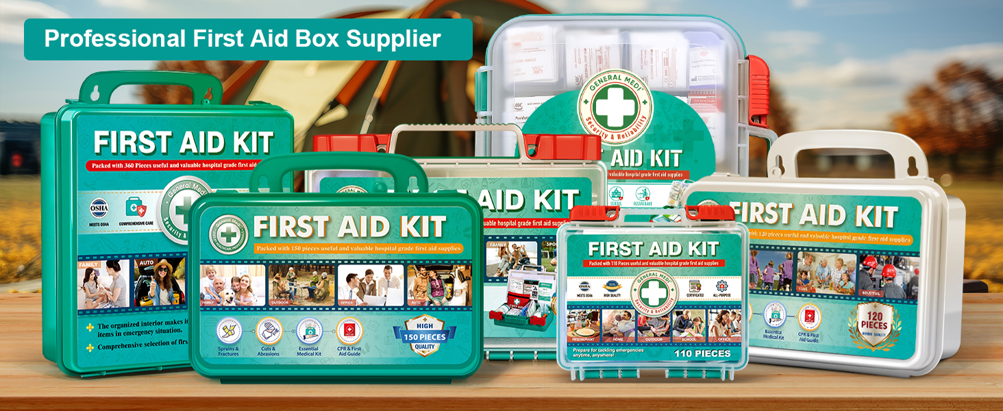 General Medi 120 Pieces Hardcase First Aid Kit - Includes Instant Cold Pack, Emergency Blanket for Travel, Home, Office, Vehicle, Camping, Workplace & Outdoor