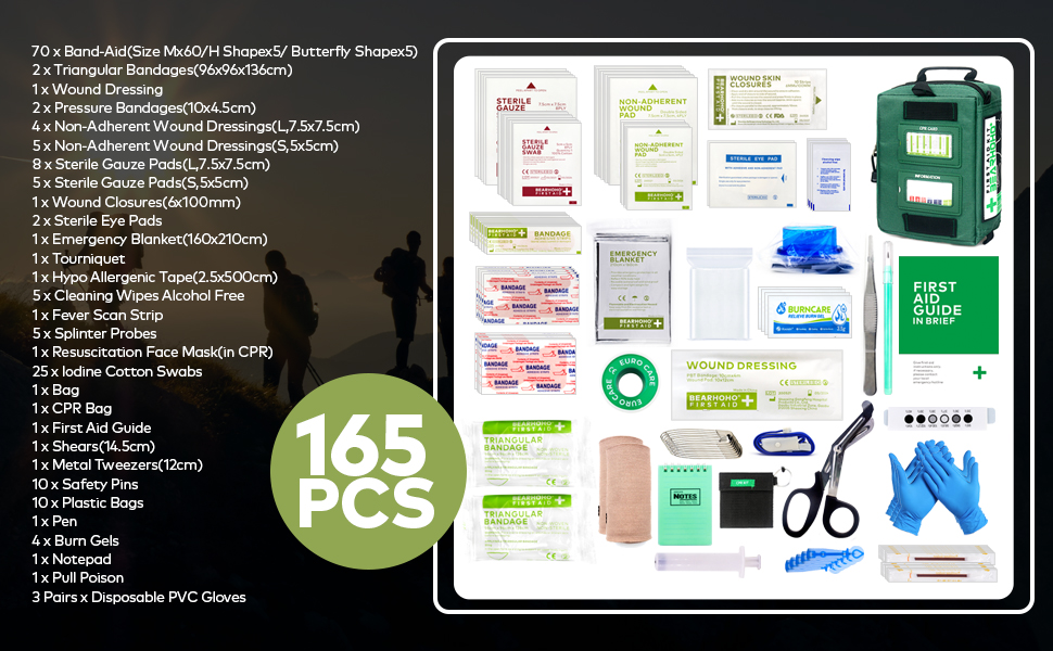 Professional Trauma First Aid Kit - Labelled Compartments for Home,Workplace, Outdoor, Car, Boat, Travel Emergencies 165 Piece Emergency Necessities Kits