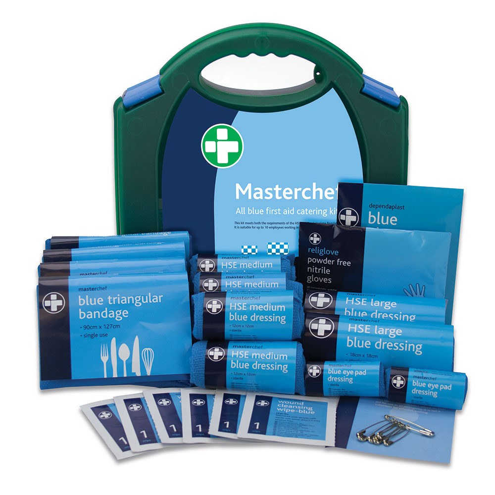 Reliance Medical 10 Persons First Aid Kit - HSE MasterChef All Blue First Aid Kit for Catering (for Ref 178), Containing Bandages, Plasters, Dressings and Wound Cleaning Wipes, Packaging May Vary