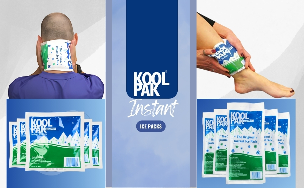Koolpak 20 x Compact Instant Cold Ice Packs - 15 x 15 cm Disposable Instant Ice Pack for Injuries - Single Use First Aid Ice Packs for Sports & Recovery - Schools Workplace Travel Kits