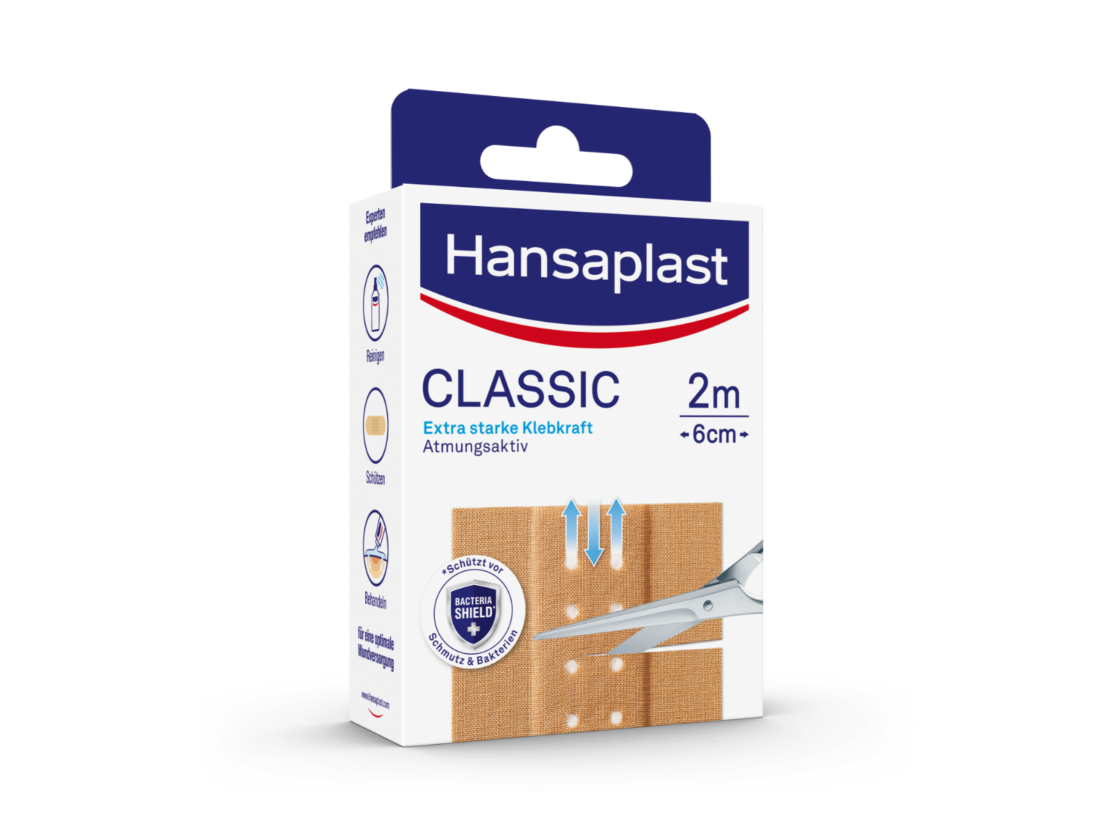 Hansaplast Classic Plaster (2 m x 6 cm), Cut to Size Wound Plasters with Extra Strong Adhesion & Bacteria Shield, Flexible and Breathable Dressing Material