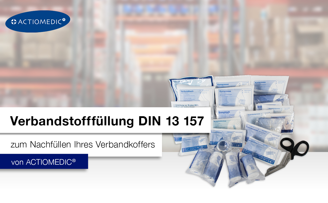ACTIOMEDIC First Aid Refill Pack According to DIN 13 157, Refill Set for First Aid Kit & Cabinet with Multilingual Labelling, Emergency Medical Equipment, 24 x 16 x 6 cm