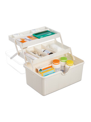 Relaxdays Pharmacy Box, 7 Compartments, First Aid Box, Home Medicine Cabinet, Plastic, H x W x D: 20.5 x 30 x 21 cm, White