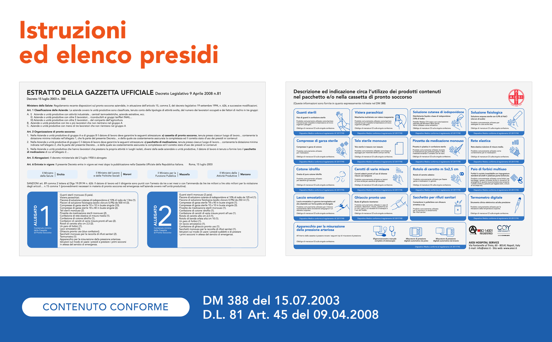 AIESI® Medical First Aid Box with Attachment 2 for Companies Less than 3 Employees, DM388/DL81 Compliant, Made in Italy