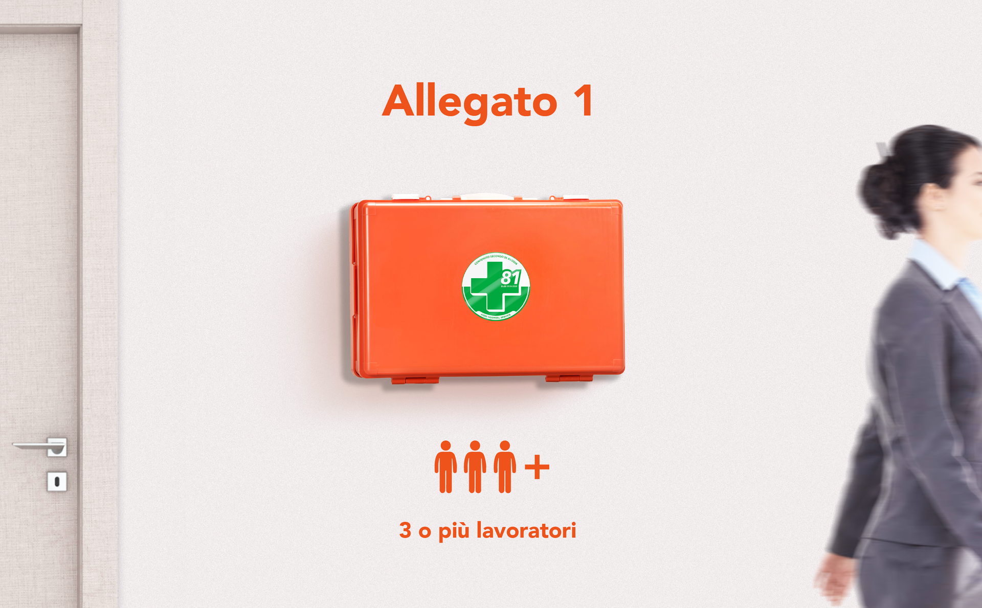 AIESI Medical First Aid Box Attachment 1 with Blood Pressure Monitor for Companies Plus 3 Employees, Aluminium Sign, DM388/DL81 Compliant, Made in Italy