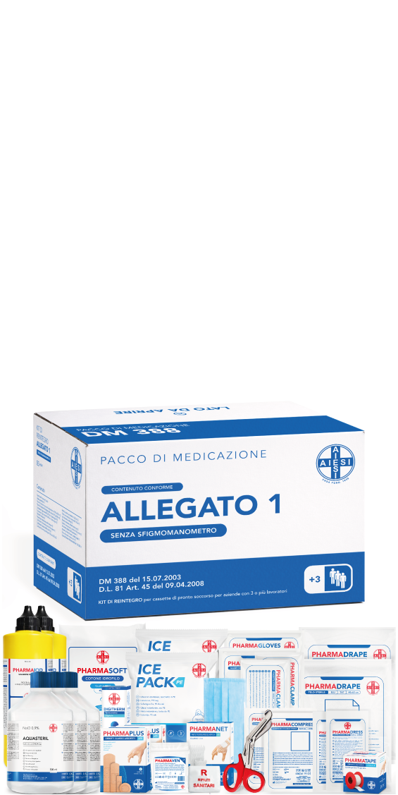 AIESI Replenishment Kit Attachment 1 Without Sphygmomanometer Dressing Pack for First Aid Box Companies Plus 3 Employees, DM388/DL81 Compliant, Made in Italy